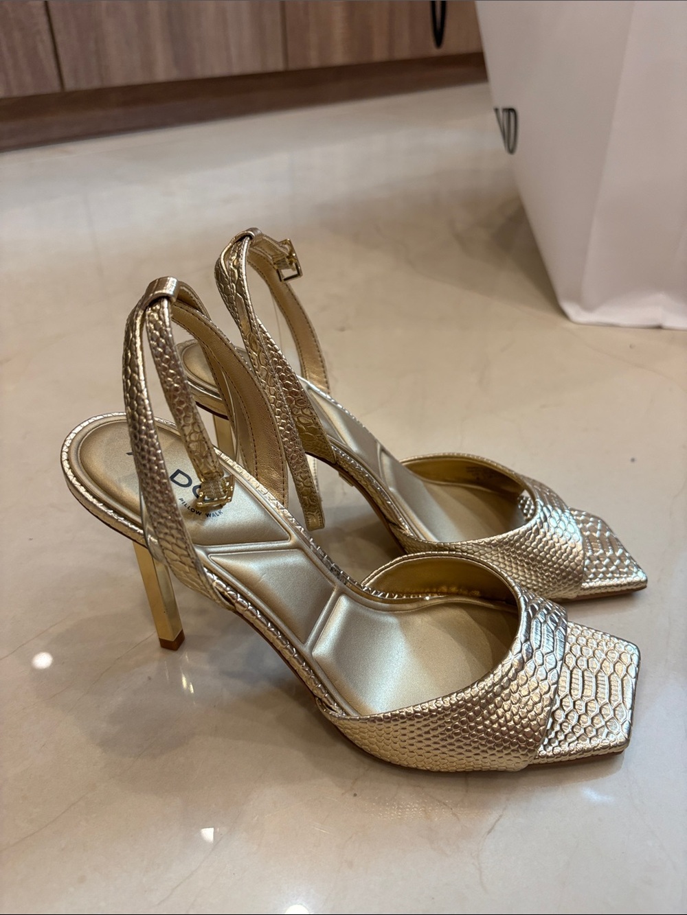 Aldo Metallic Gold Textured Slingback Heels